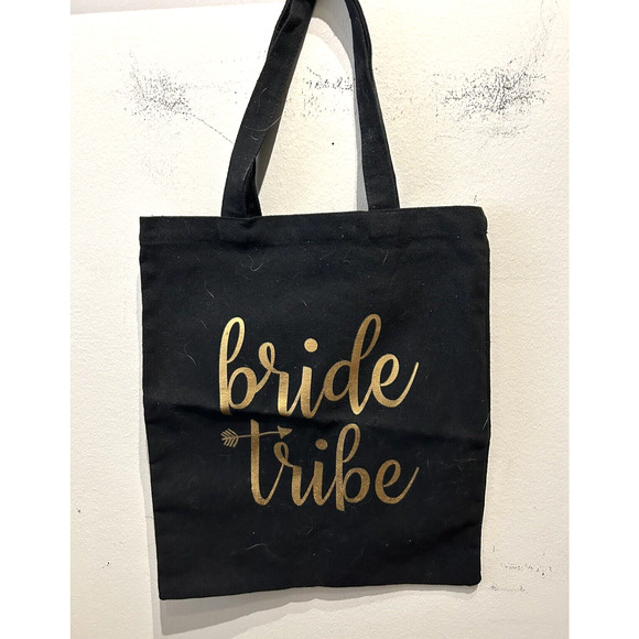 Women’s Black And Gold Bride Tribe Canvas Tote Medium Bag Tote - Picture 2 of 6